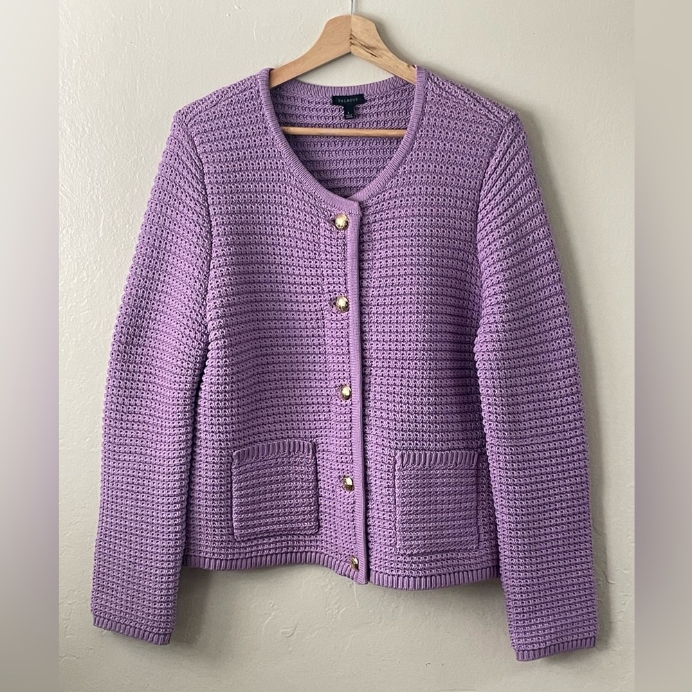 Talbots texture knit button front cardigan sweater